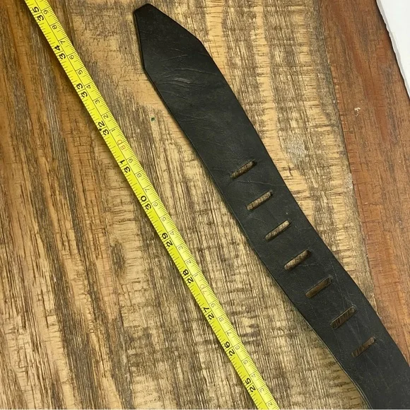 Black leather belt moto goth whimsigoth metallic - Picture 4 of 7